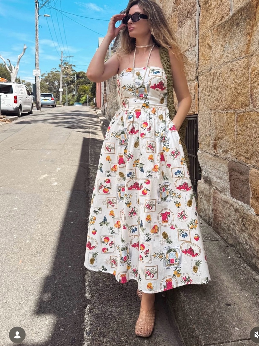 jessica simpson fruit print strapless cotton midi dress size medium cottagecore